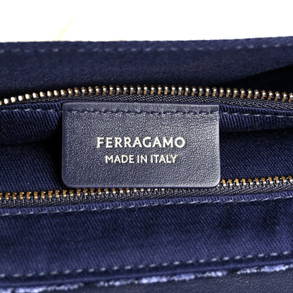 Salvatore Ferragamo Jacquard Gancini Monogram Small Mia Crossbody Bag Denim Midnight Blue 6 of 11