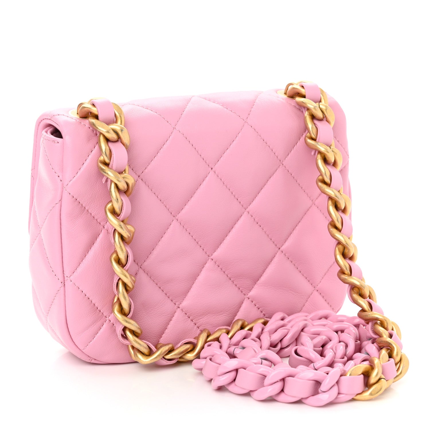 Chanel Lambskin Quilted Mini Lacquered Chain Flap Pink 2 of 10