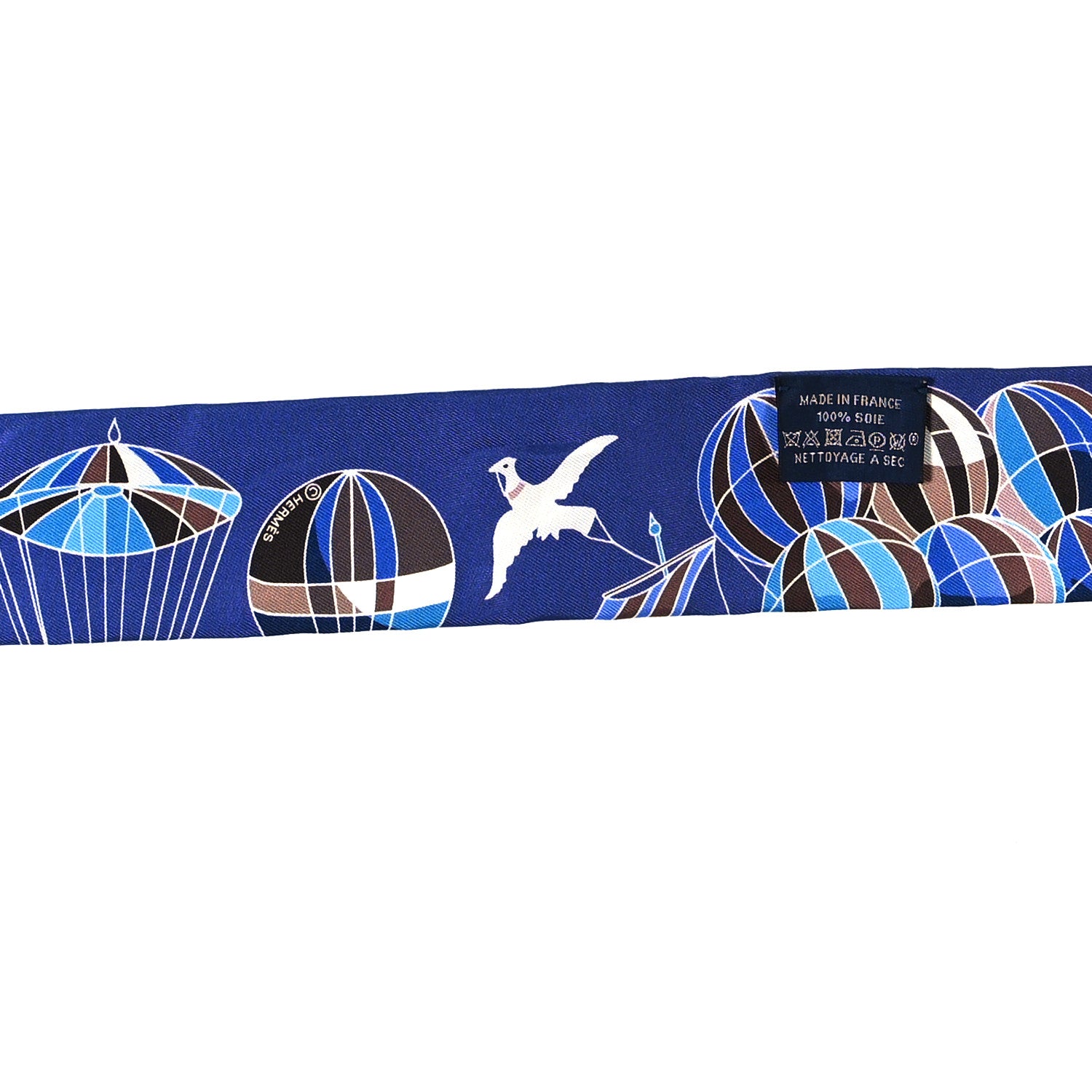 Hermes Silk Les Folies Du Ciel Twilly Marine Marron Glace White 3 of 3