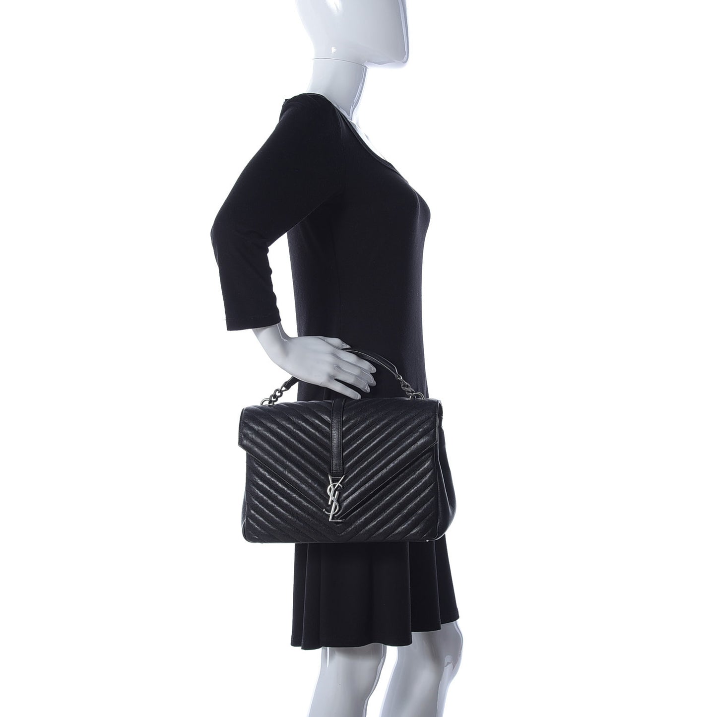Sheepskin Matelasse Chevron Monogram Large College Satchel Black