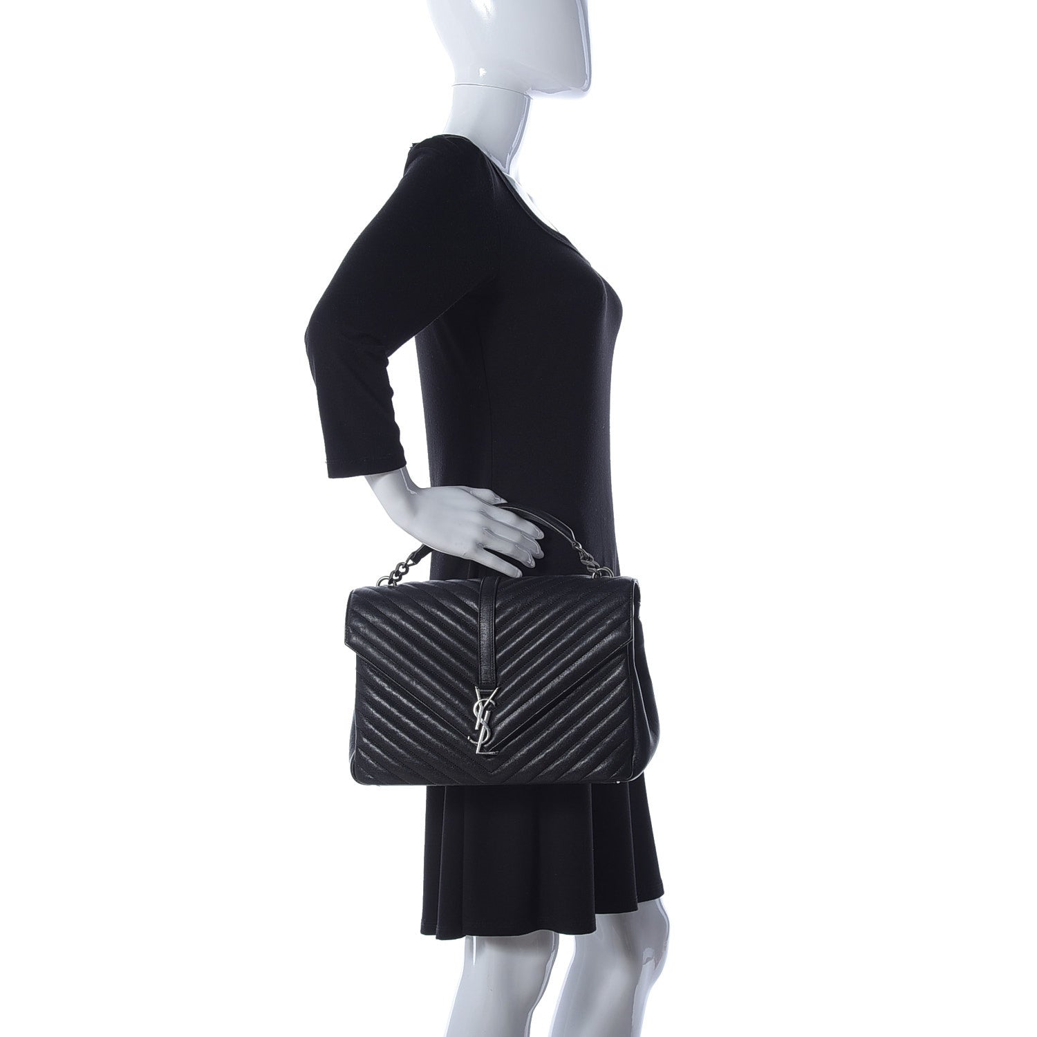 Saint Laurent Sheepskin Matelasse Chevron Monogram Large College Satchel Black 3 of 10