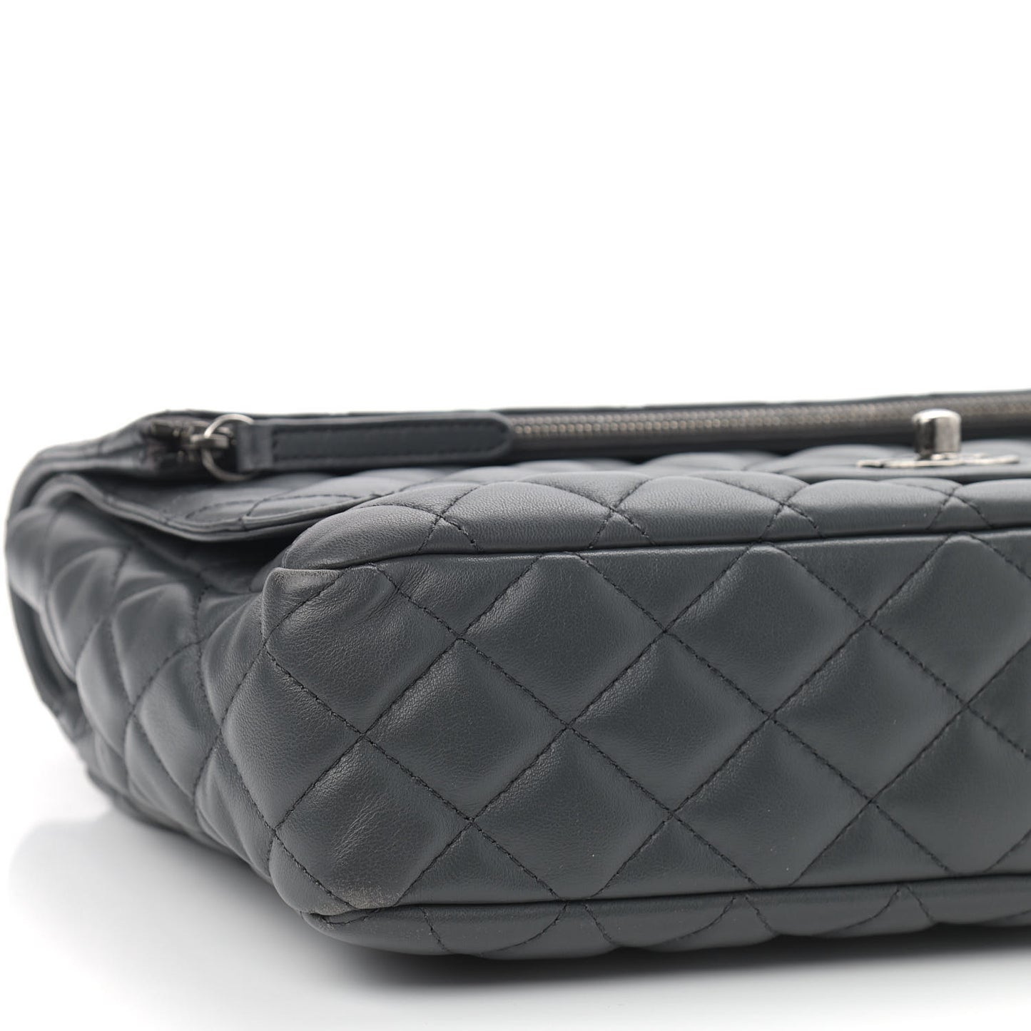Lambskin Quilted Jumbo Multi Flap Bag Dark Grey
