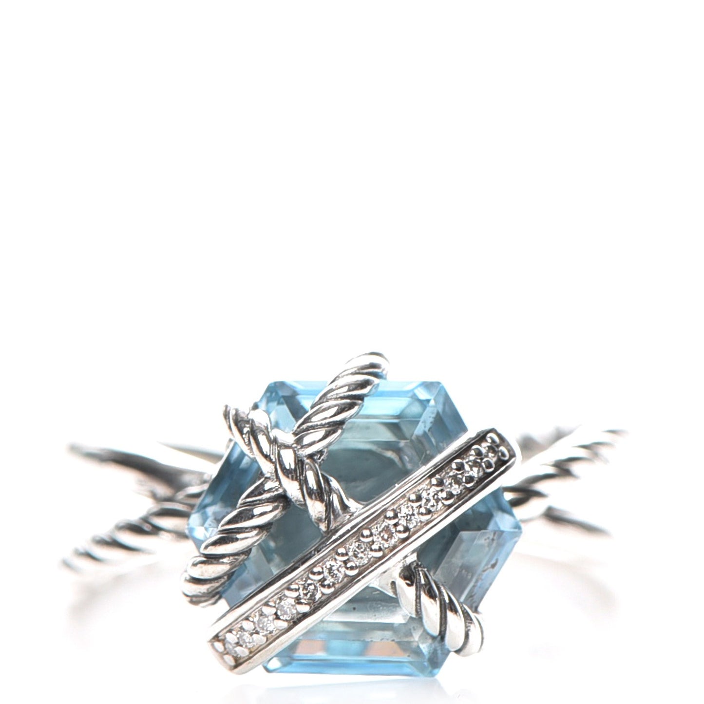 Sterling Silver Diamond Blue Topaz 10mm Cable Wrap Ring 54 7