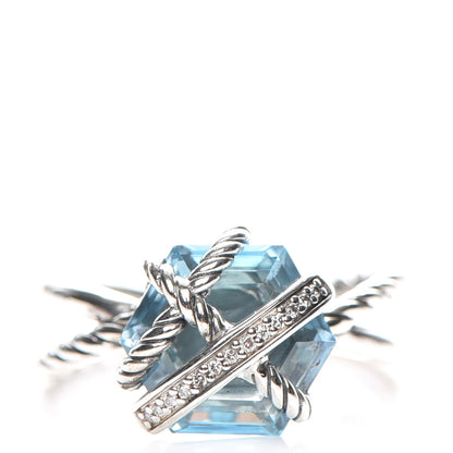 David Yurman Sterling Silver Diamond Blue Topaz 10mm Cable Wrap Ring 54 7 1 of 5