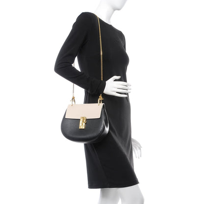Chloe Grained Calfskin Lambskin Bi-Color Drew Shoulder Bag Black Powder Beige 2 of 7