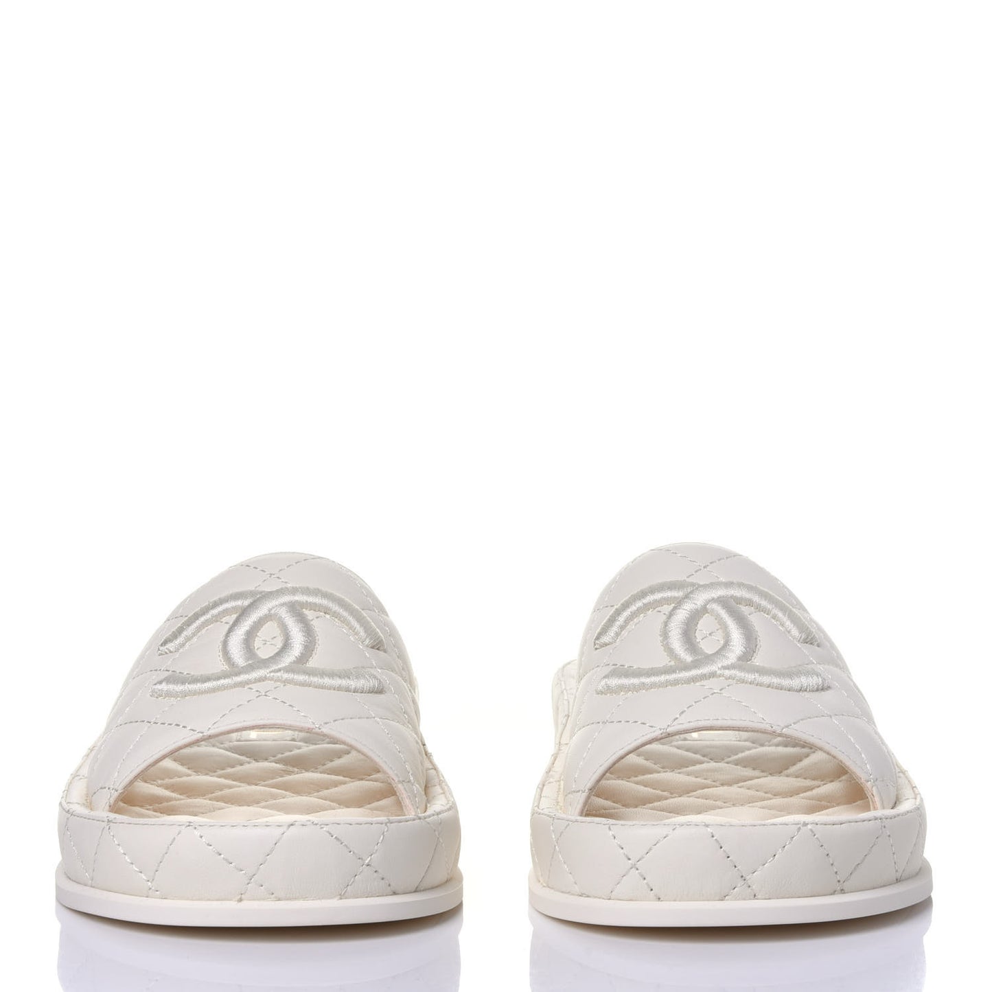 Lambskin Quilted CC Mules Sandals 36 Ivory