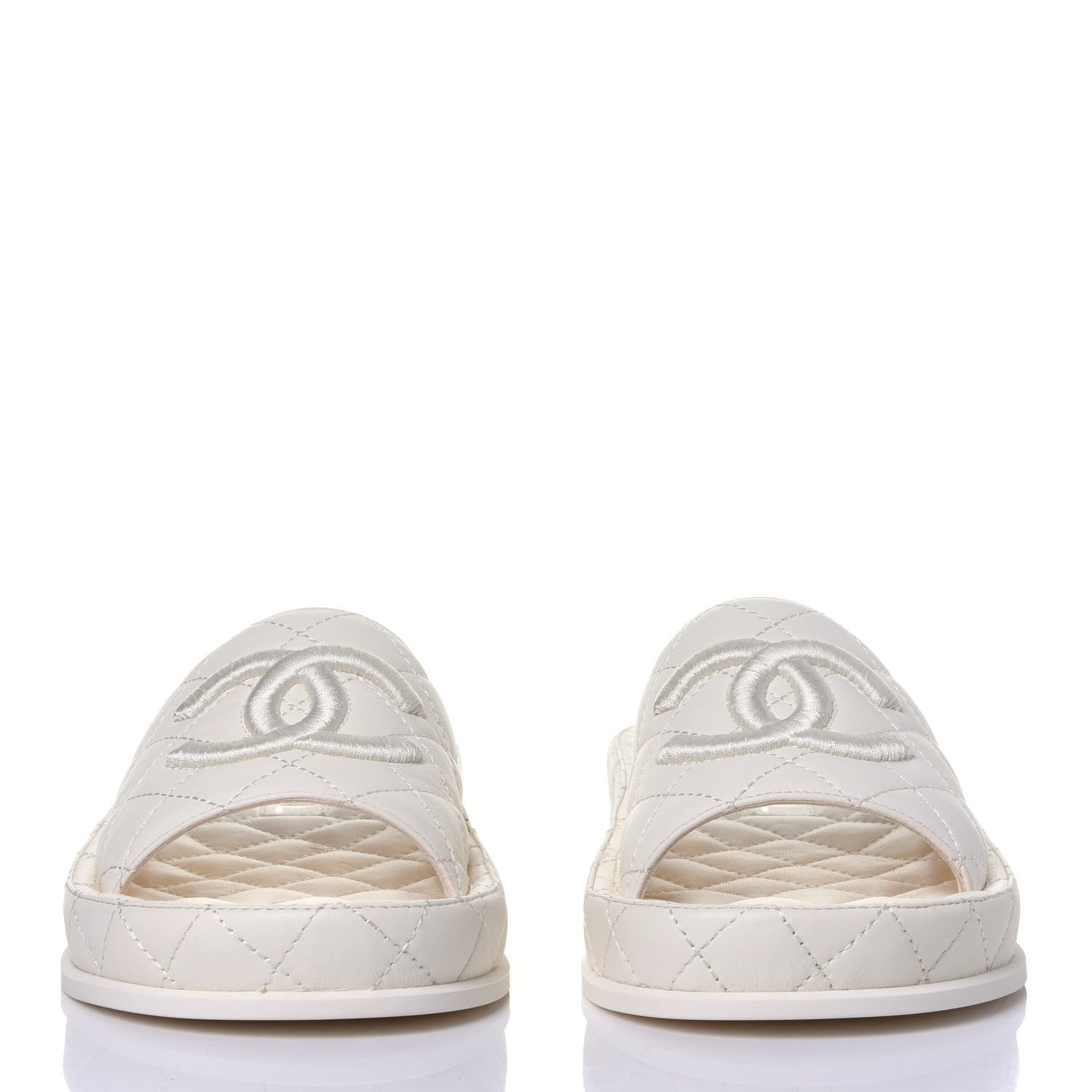Chanel Lambskin Quilted CC Mules Sandals 36 Ivory 2 of 12