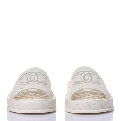 Chanel Lambskin Quilted CC Mules Sandals 36 Ivory 2 of 12
