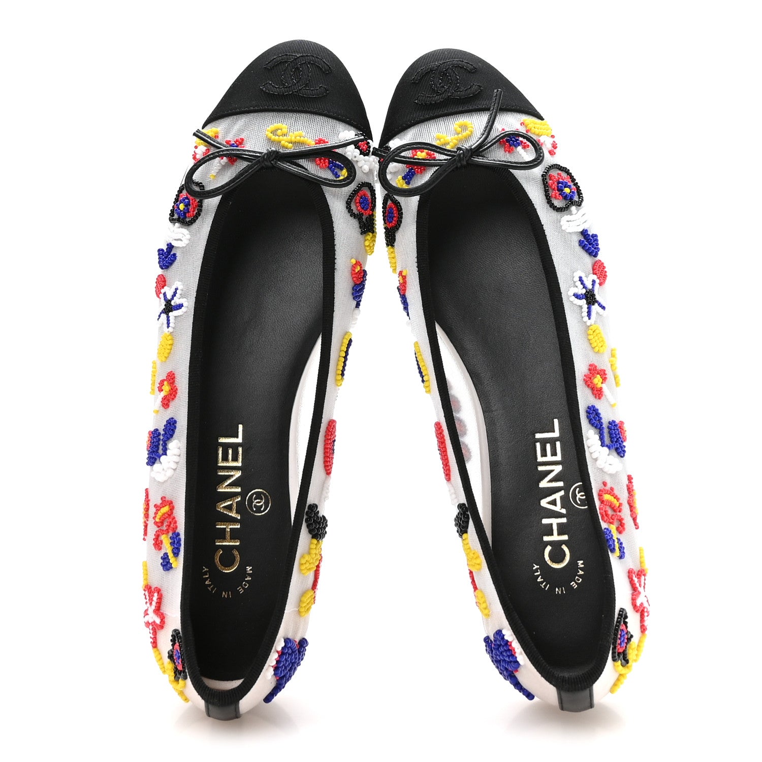 Chanel Mesh Pearl Grosgrain Cap Toe CC Coco Beach Ballerina Flats 39 Multicolor Black 2 of 8