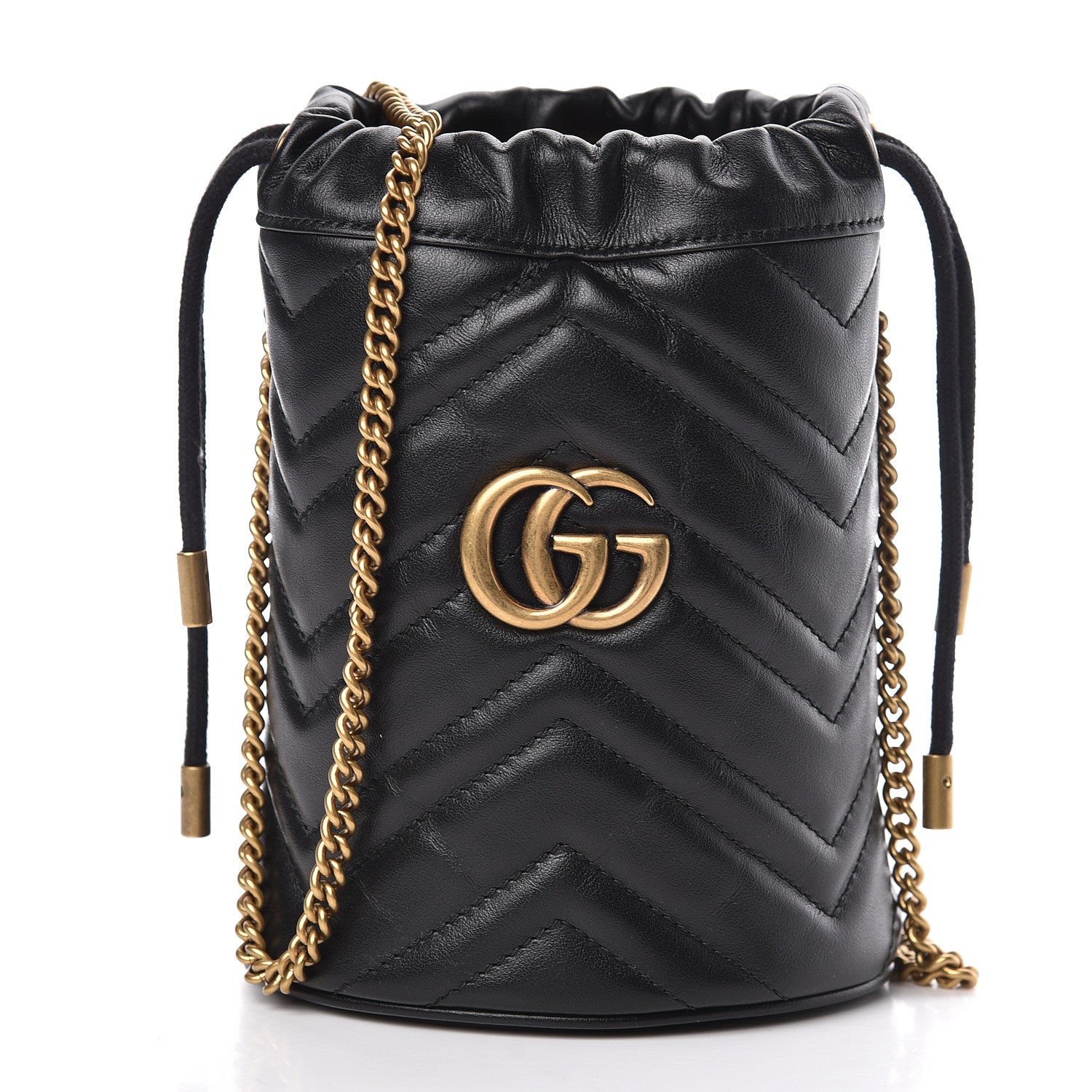 Gucci Calfskin Matelasse Mini GG Marmont 2.0 Bucket Bag Black 1 of 9