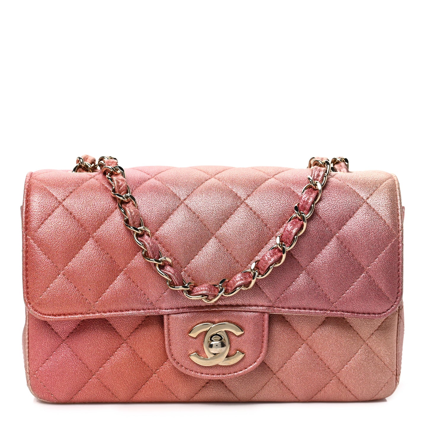 Iridescent Quilted Rectangle Mini Flap Pink