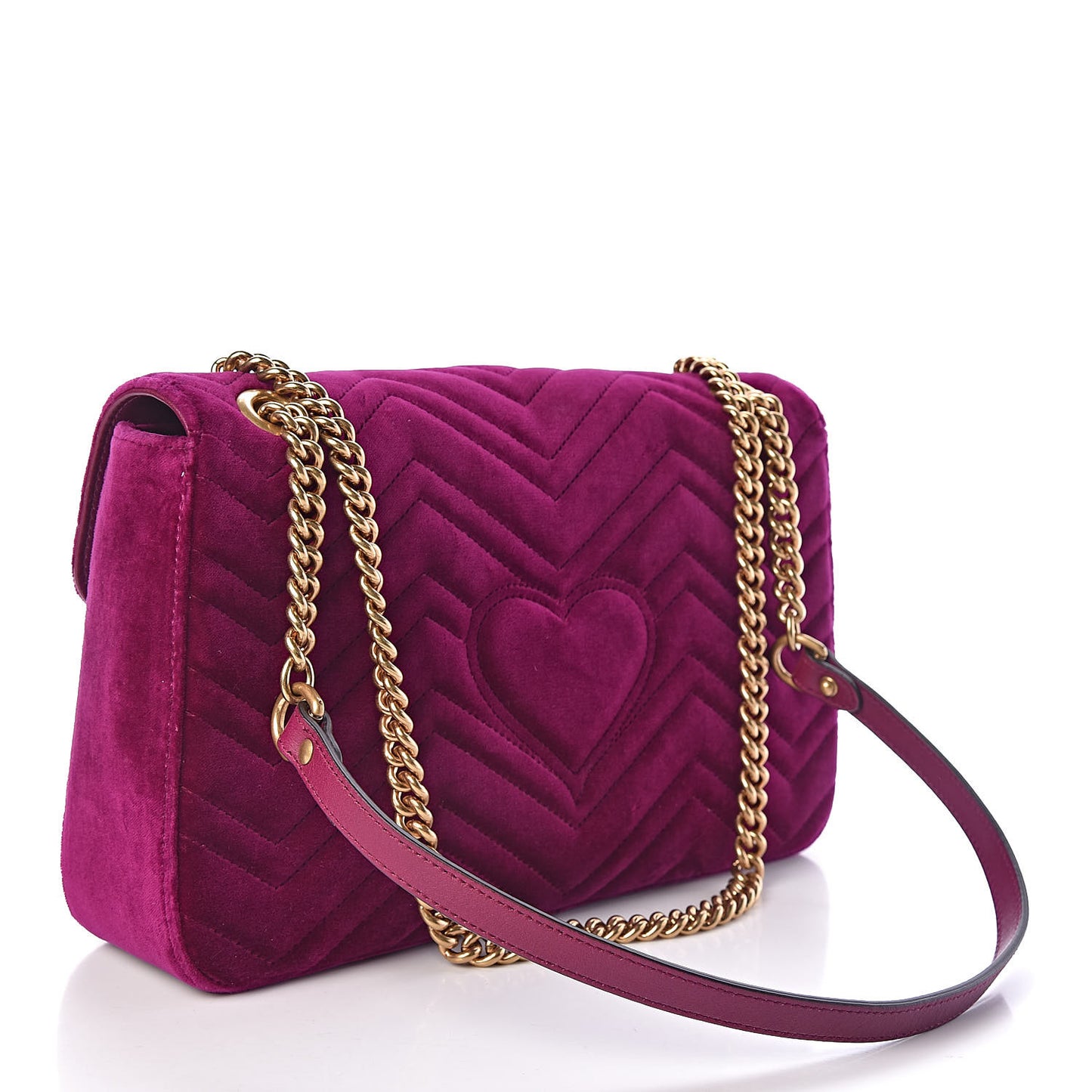 Velvet Matelasse Medium GG Marmont Shoulder Bag Fuchsia Violet Cyclamen