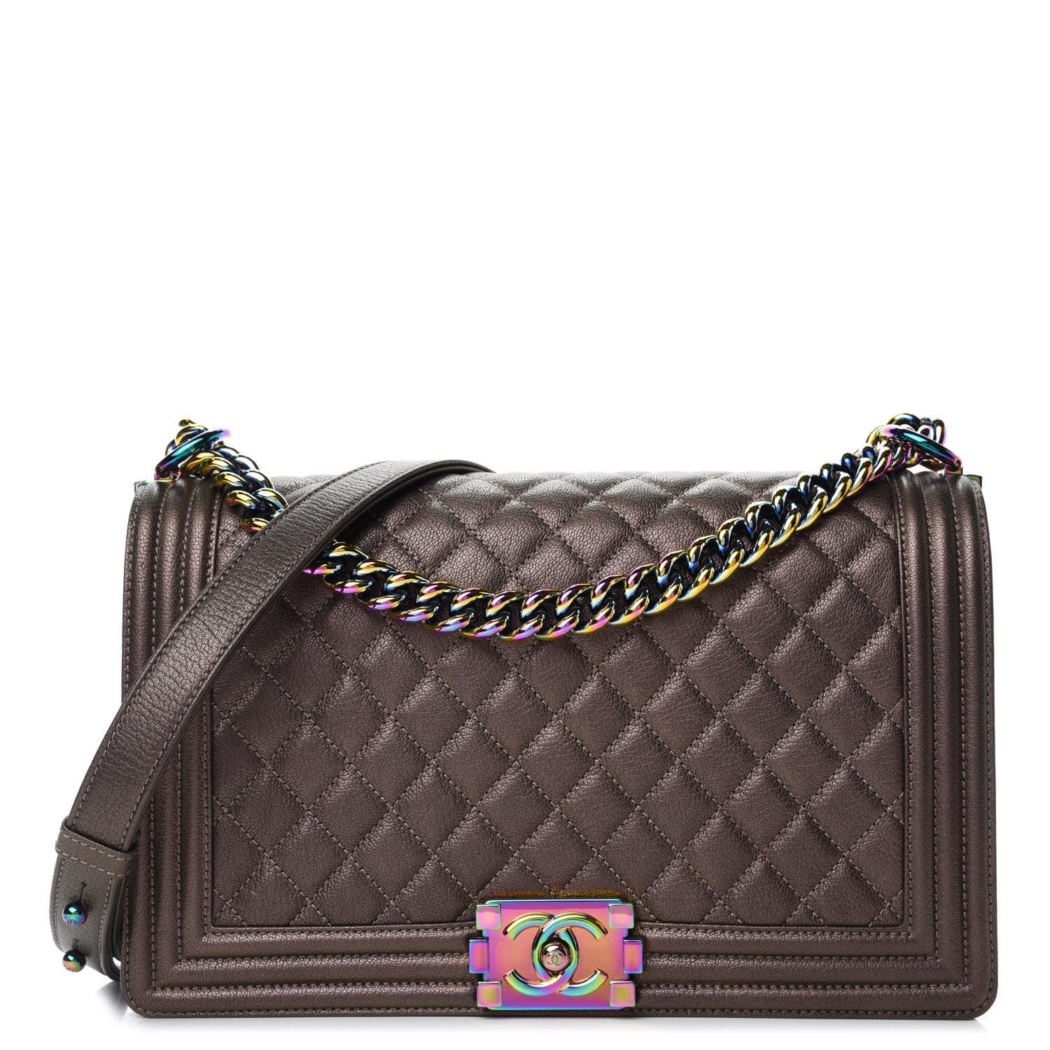 Chanel Iridescent Goatskin Quilted New Medium Boy Flap Dark Gold 1 of 11