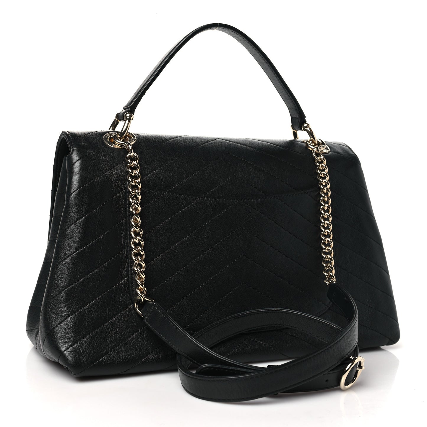 Grained Calfskin Small Chevron Chic Top Handle Flap Black
