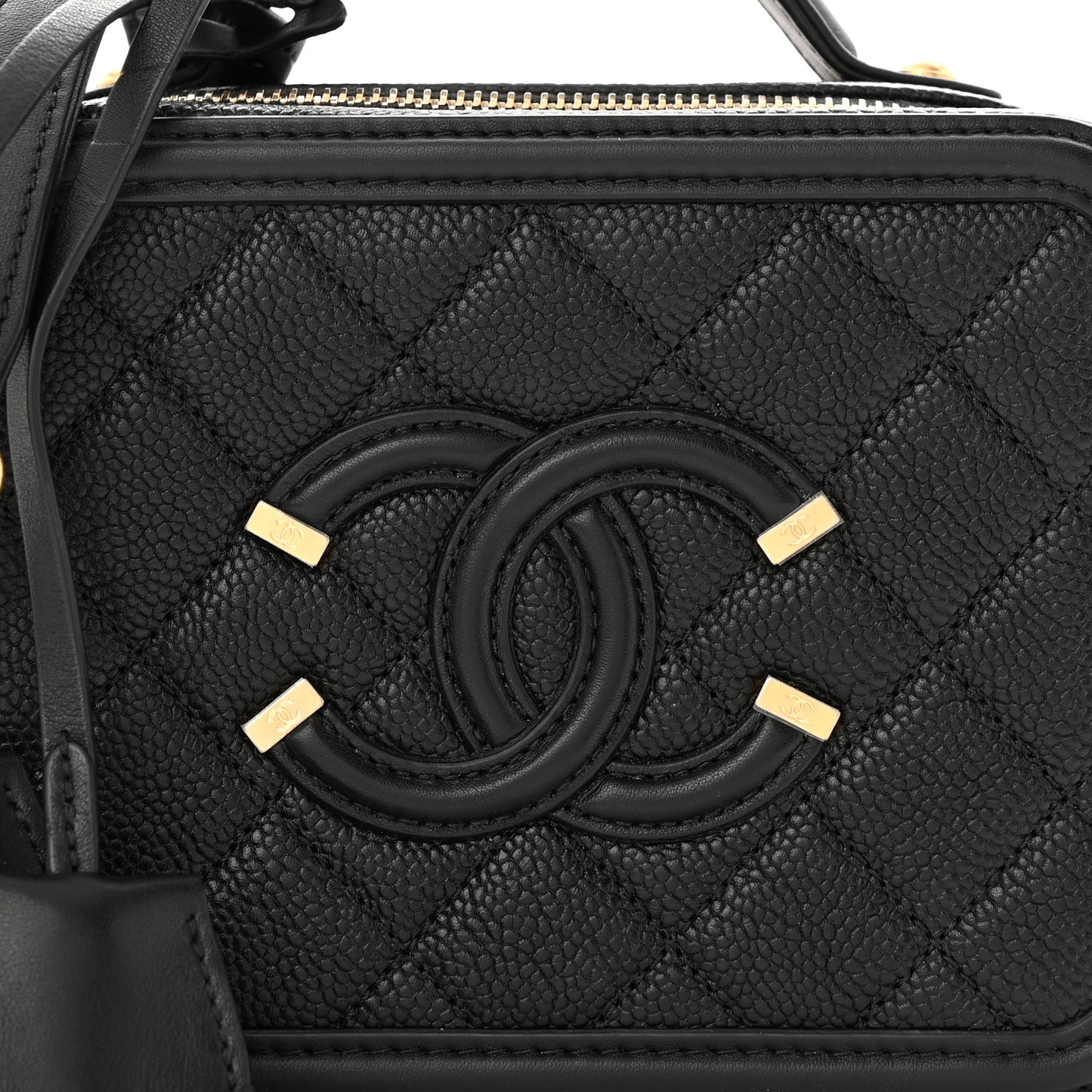 Caviar Quilted Small CC Filigree Vanity Case Black