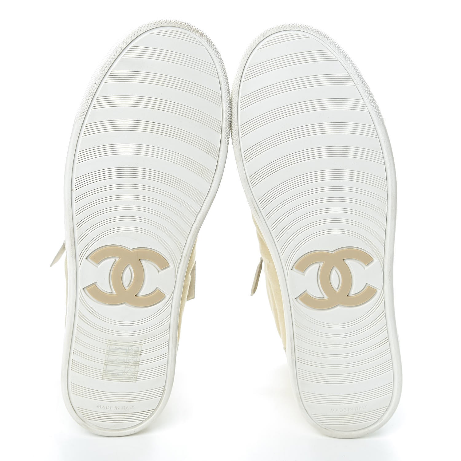 Chanel Toile Suede Calfskin CC High Top Sneakers 37 Beige White 10 of 11