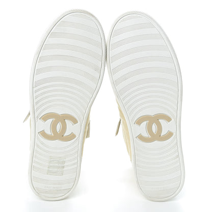 Chanel Toile Suede Calfskin CC High Top Sneakers 37 Beige White 10 of 11