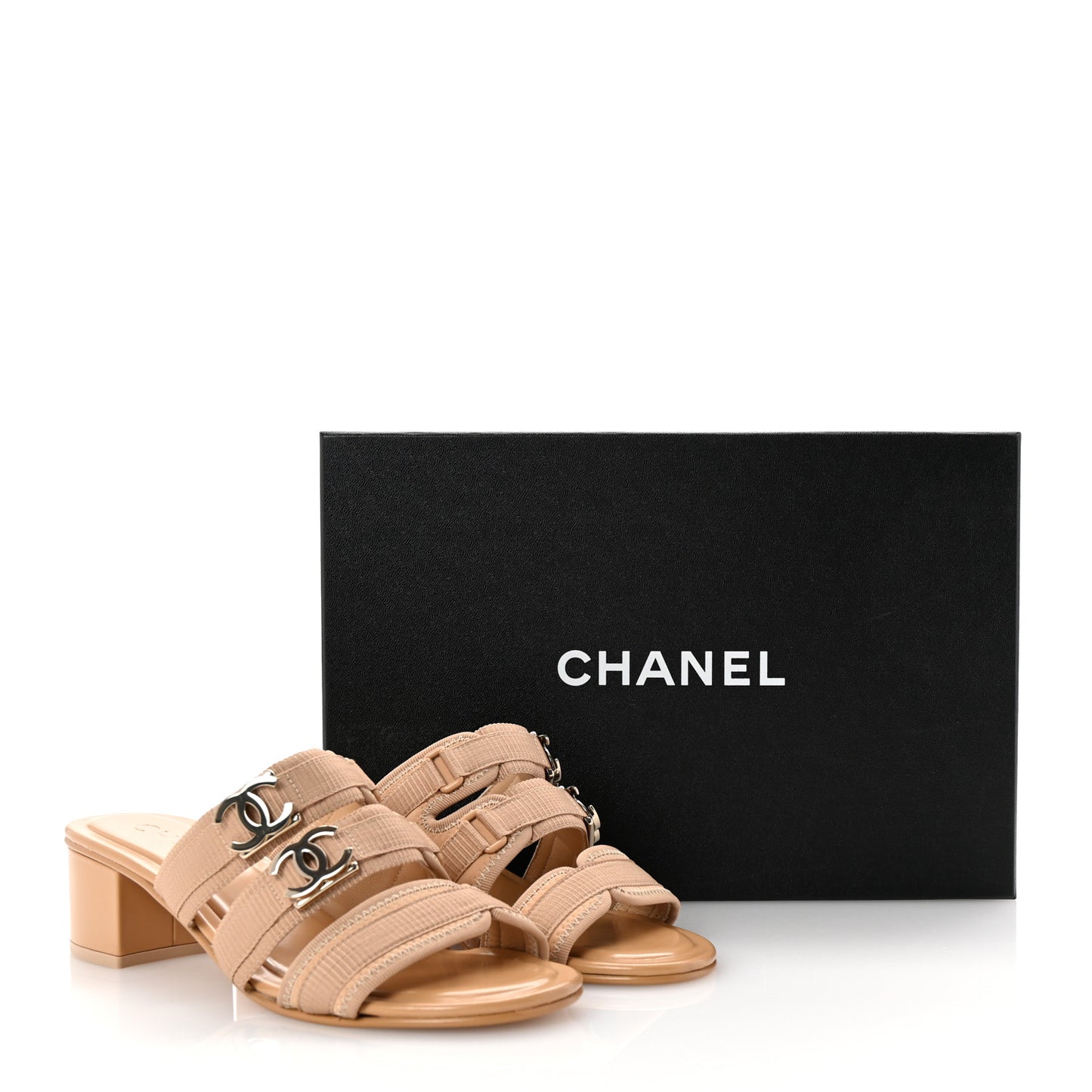 Fabric Metal CC Logo Mules 36.5 Beige