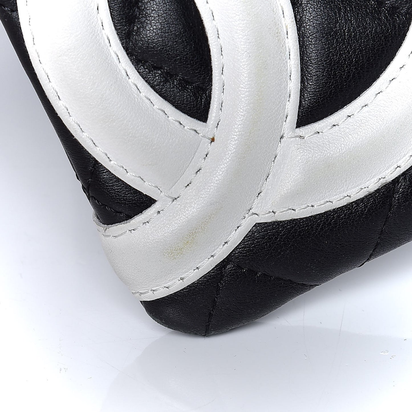 Calfskin Quilted Cambon Cosmetic Pouch Black White
