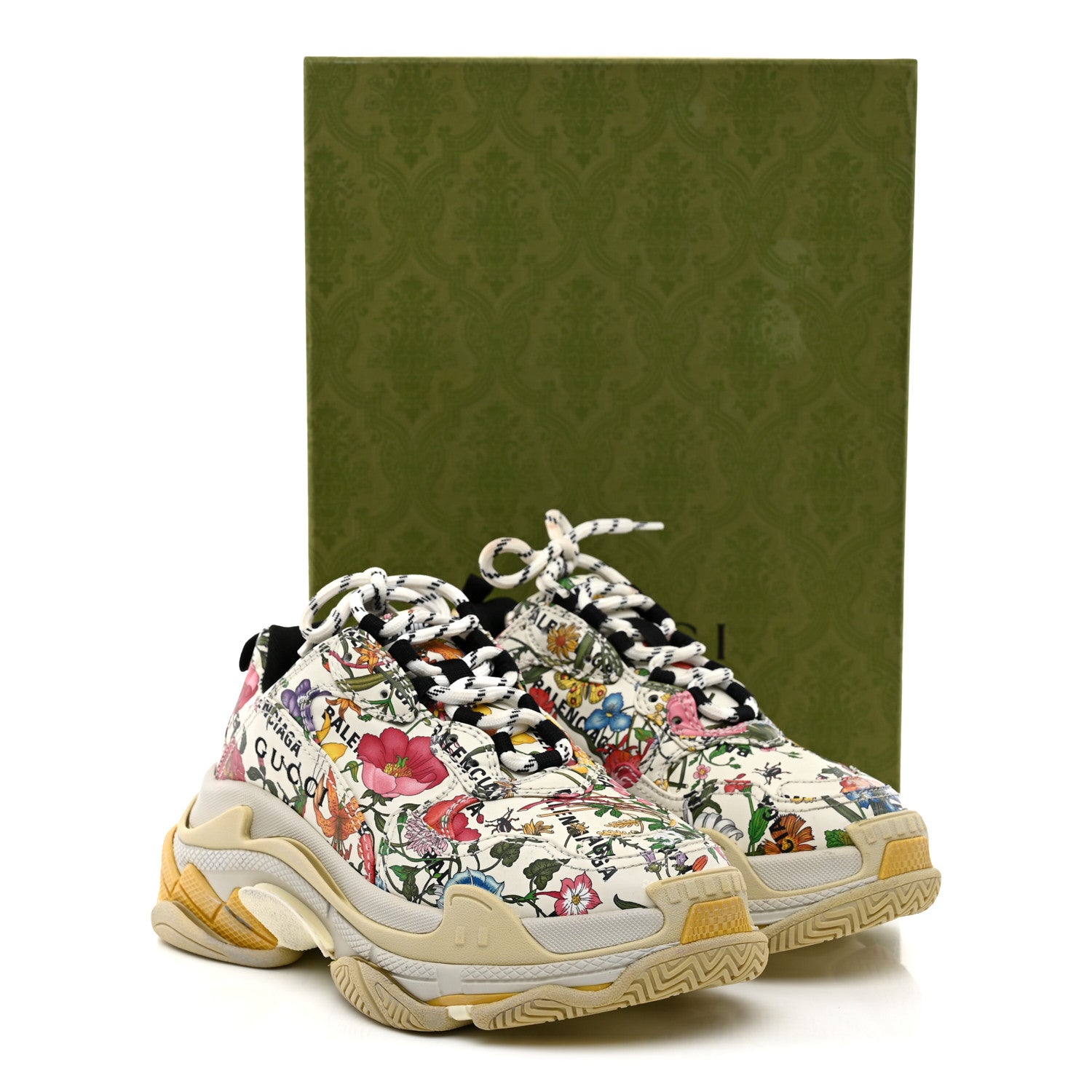 Balenciaga X GUCCI Fabric Allover Logo Flora Print Womens Triple S Sneakers 37 Multicolor White 12 of 12