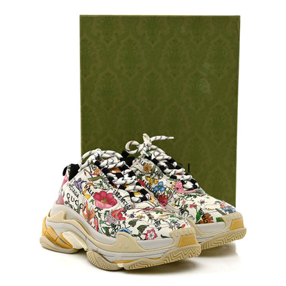 Balenciaga X GUCCI Fabric Allover Logo Flora Print Womens Triple S Sneakers 37 Multicolor White 12 of 12