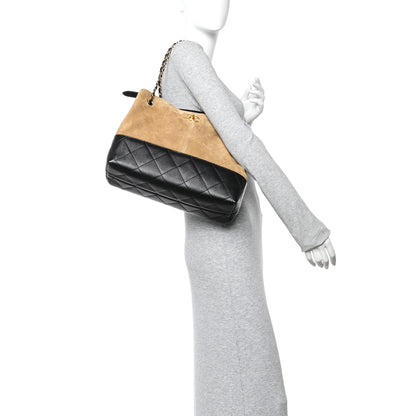 Chanel Suede Calfskin Shiny Lambskin Quilted Small Coco Base Shopping Bag Beige Black 2 of 11
