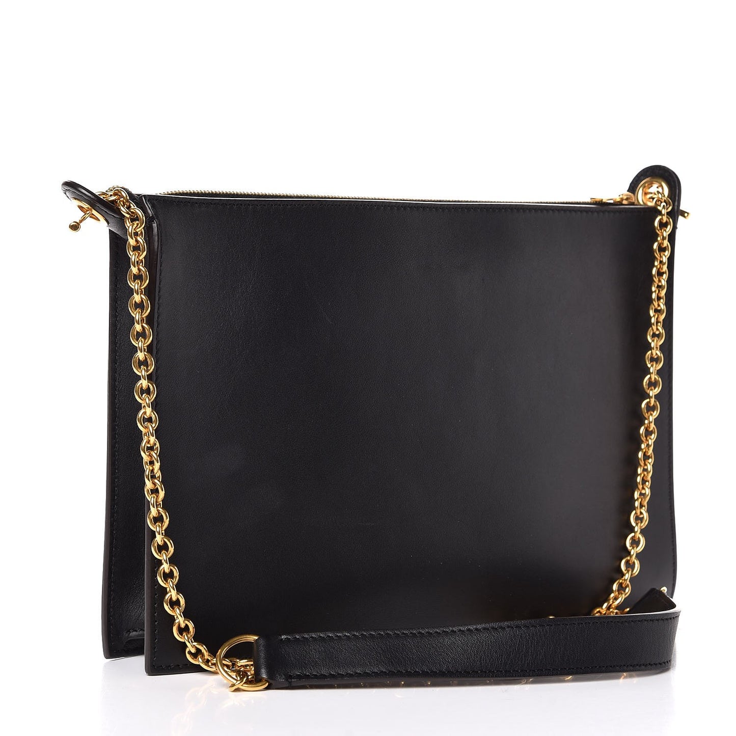 Smooth Calfskin Pony Hair Medium Pocket Clutch On Chain Black