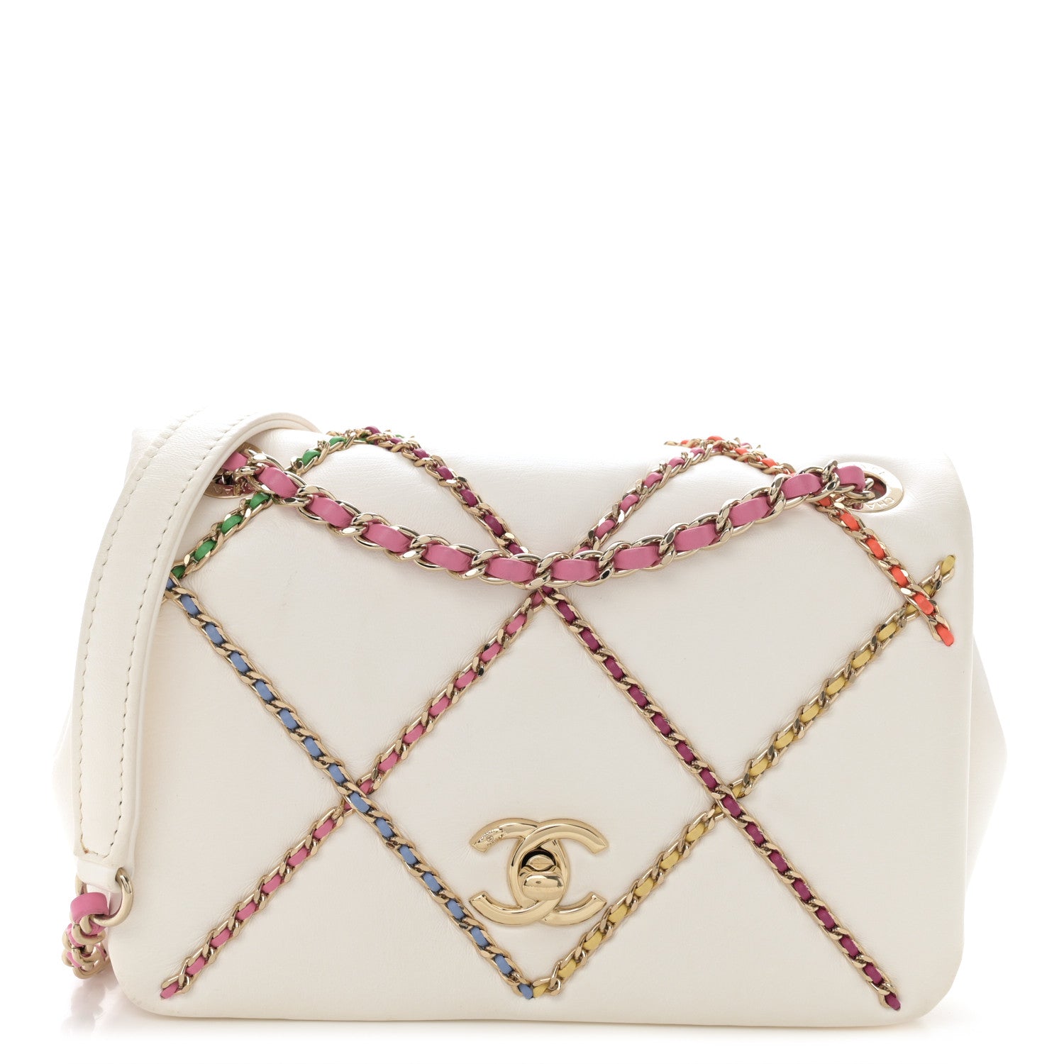 Chanel Lambskin Small Entwined Chain Flap White Multicolor 1 of 11