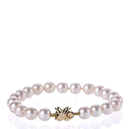 Tiffany 18K Yellow Gold 7mm Akoya Signature Pearls Bracelet 1 of 5