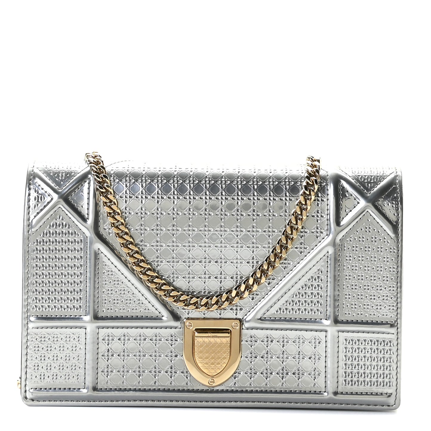 Metallic Patent Micro-Cannage Diorama Wallet on Chain Pouch Graphine