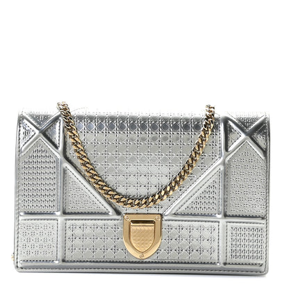 Christian Dior Metallic Patent Micro-Cannage Diorama Wallet on Chain Pouch Graphine 1 of 10