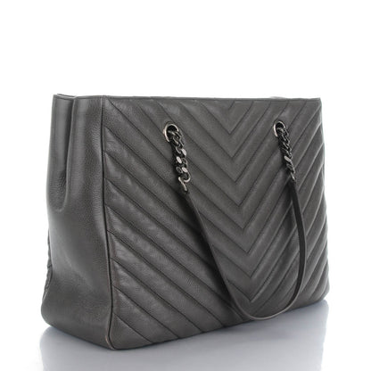 Saint Laurent Sheepskin Matelasse Chevron Large Monogram Shopping Bag Light Coal 3 of 7
