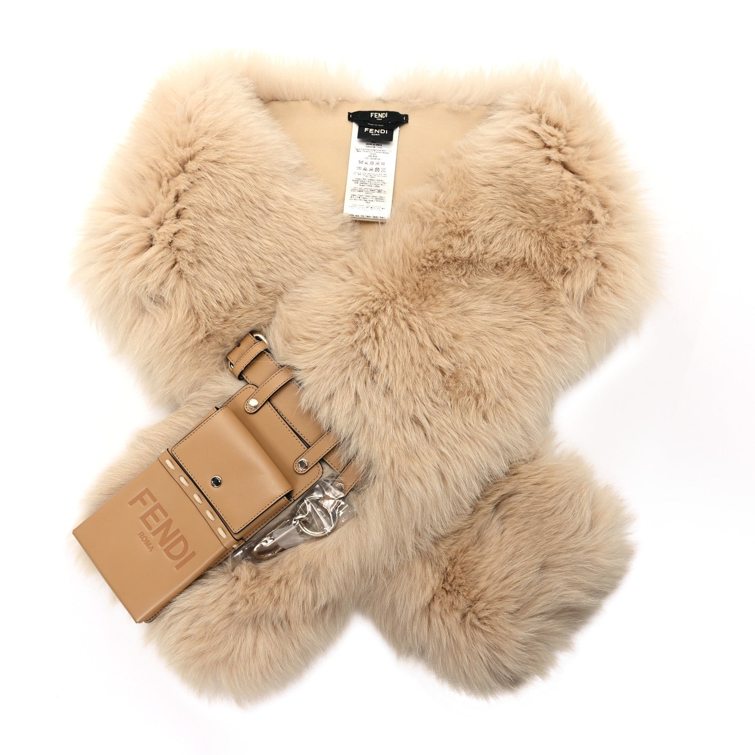 Fendi Fox Fur Vitello King Stole With Pouch Gold 1640924