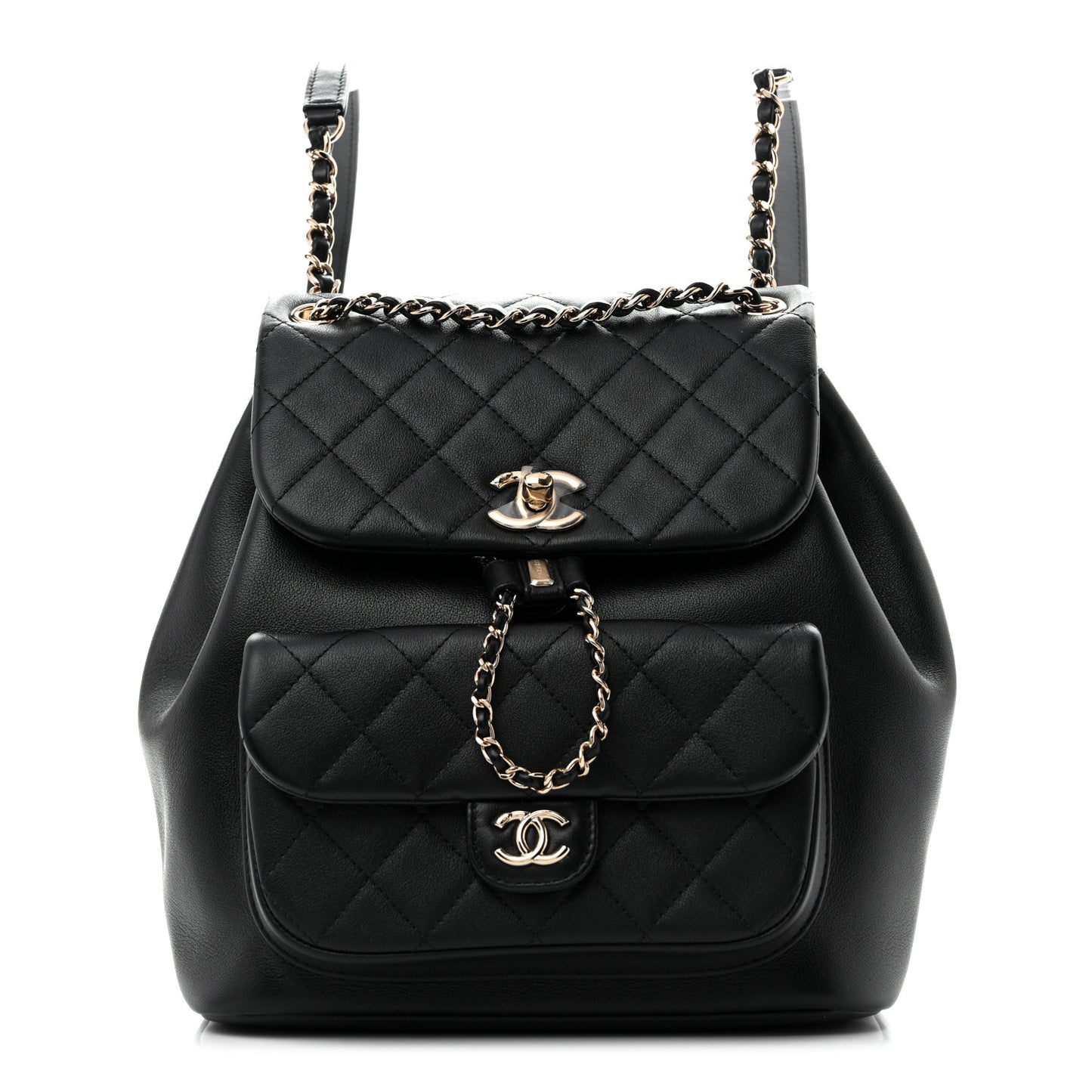 Lambskin Quilted Large Duma Drawstring Backpack Black