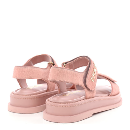 Chanel Calfskin Hair Suede Shearling Dad Sandals 38 Light Pink 4 of 10