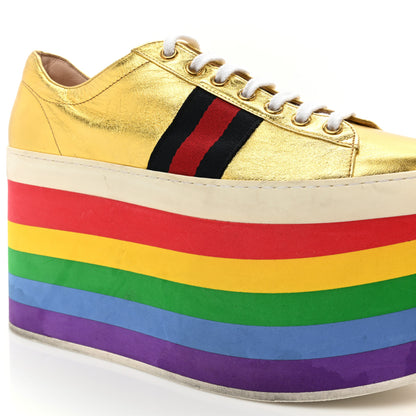 Gucci Metallic Nappa Peggy Platform Sneakers 38.5 Oro Vecchio 13 of 13