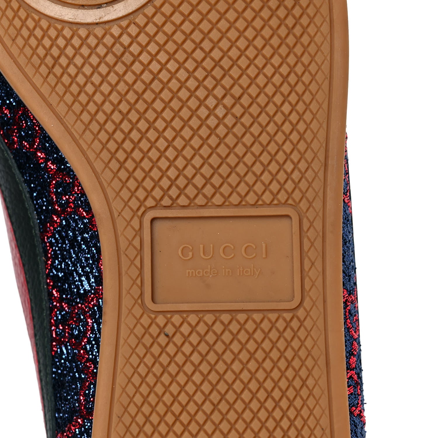 Gucci Lurex Calfskin Web GG Monogram Womens Falacer Sneakers 37 Iridescent Blue Iridescent Red Silver 6 of 10