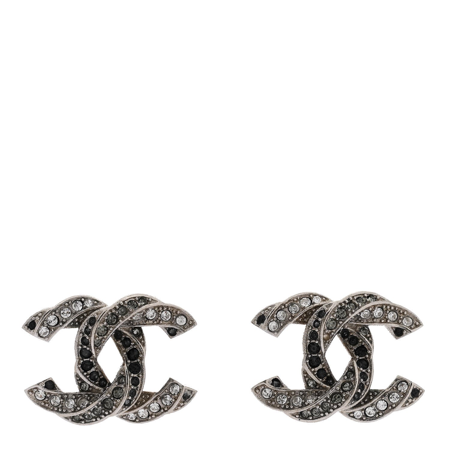 Chanel Crystal CC Twisted Earrings Silver 1 of 5
