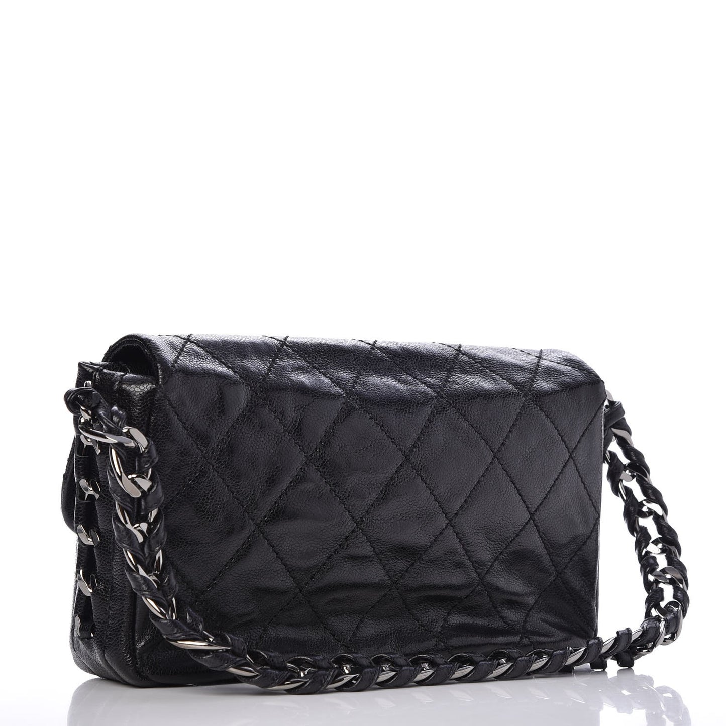Glazed Caviar Quilted Modern Chain Flap Black
