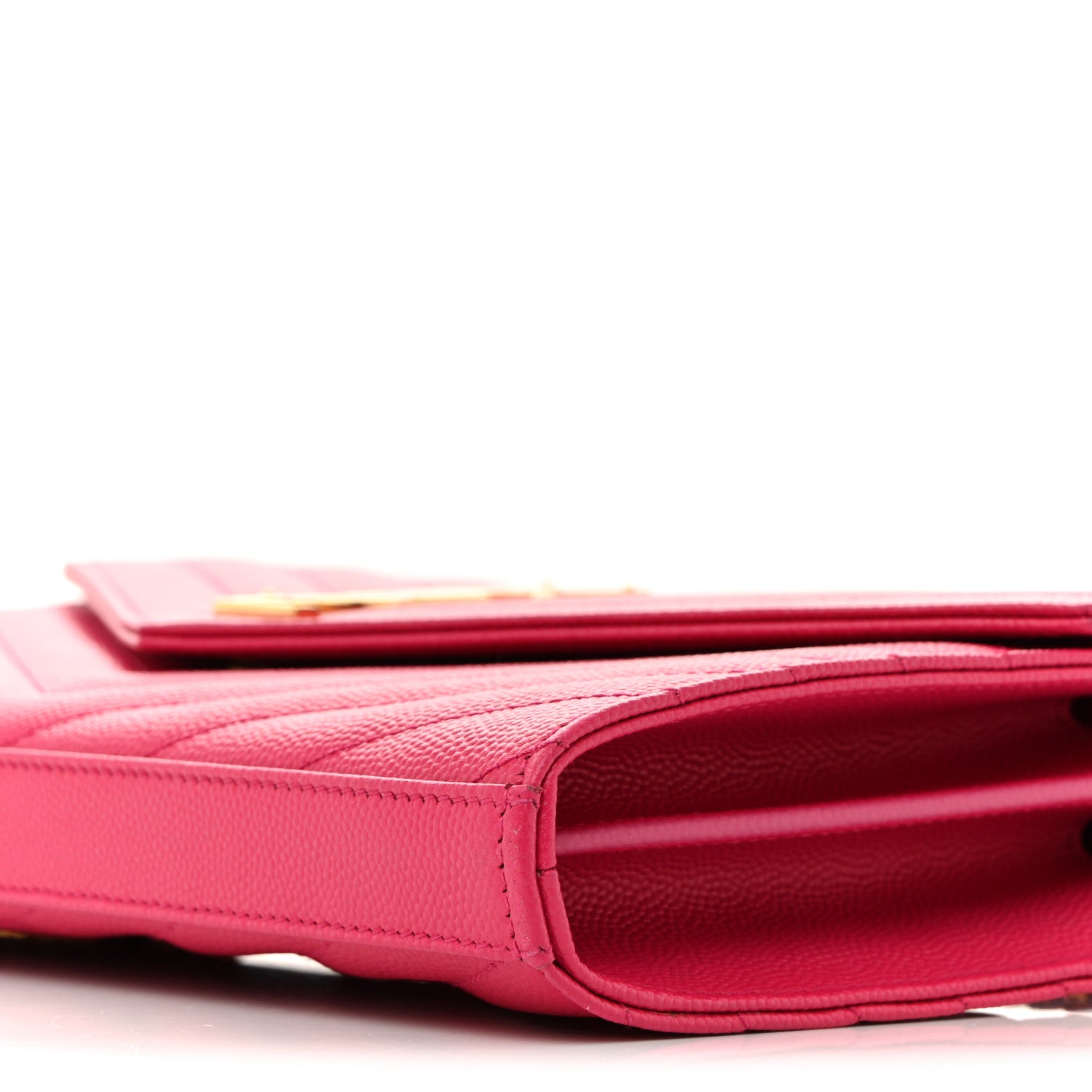 Saint Laurent Grain De Poudre Matelasse Chevron Monogram Chain Wallet Lipstick Fuchsia 9 of 9