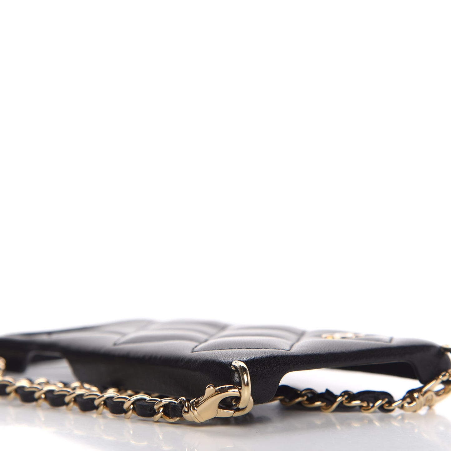 Lambskin Quilted Camellia Bow iPhone XII Pro Holder With Chain Black