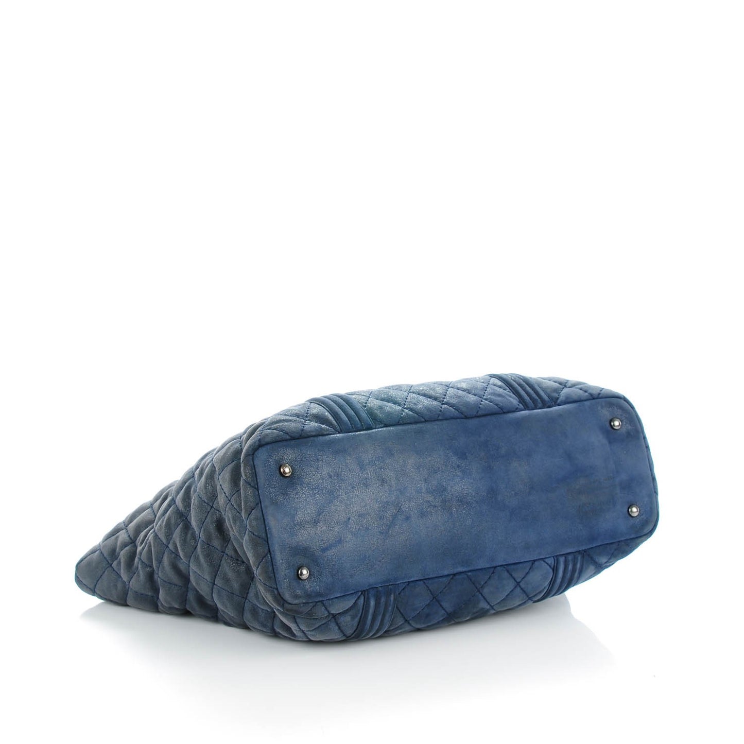Iridescent Calfskin Quilted Large Gentle Boy Shopping Tote Navy
