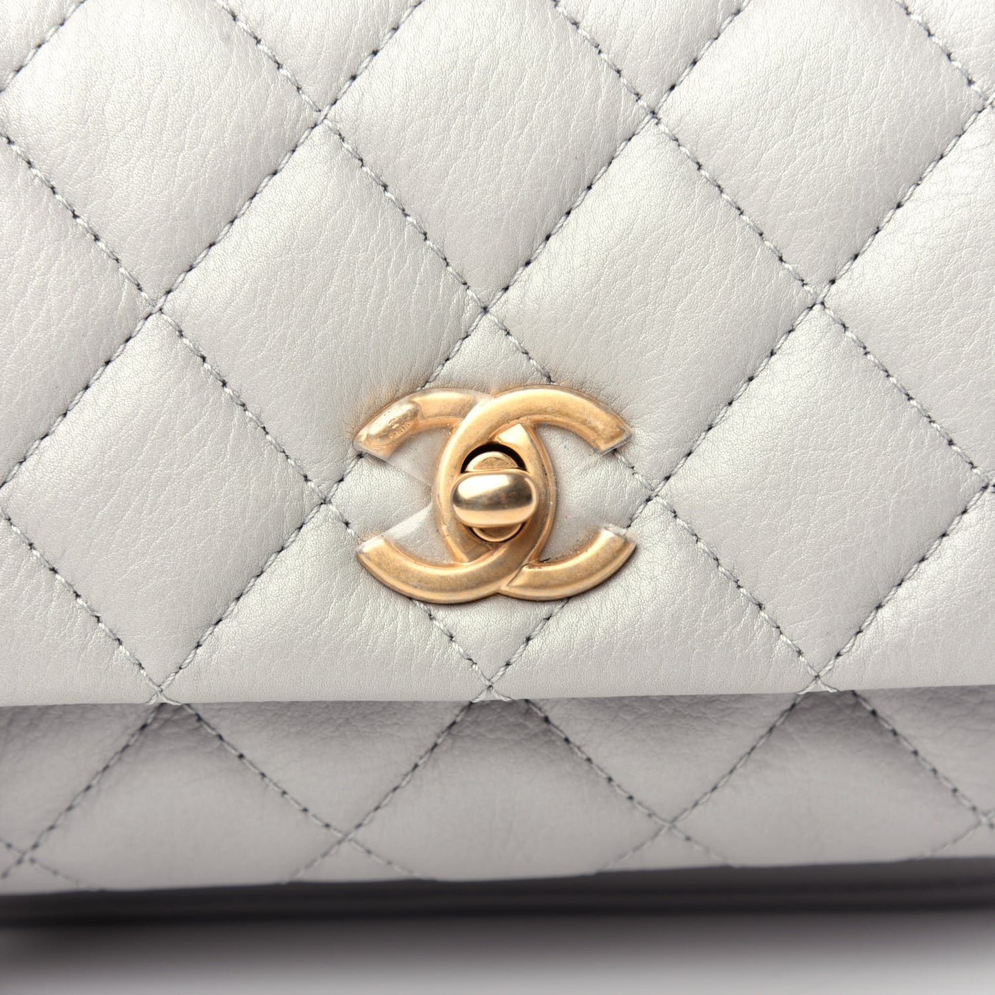 Calfskin Quilted Top Handle Flap Light Grey