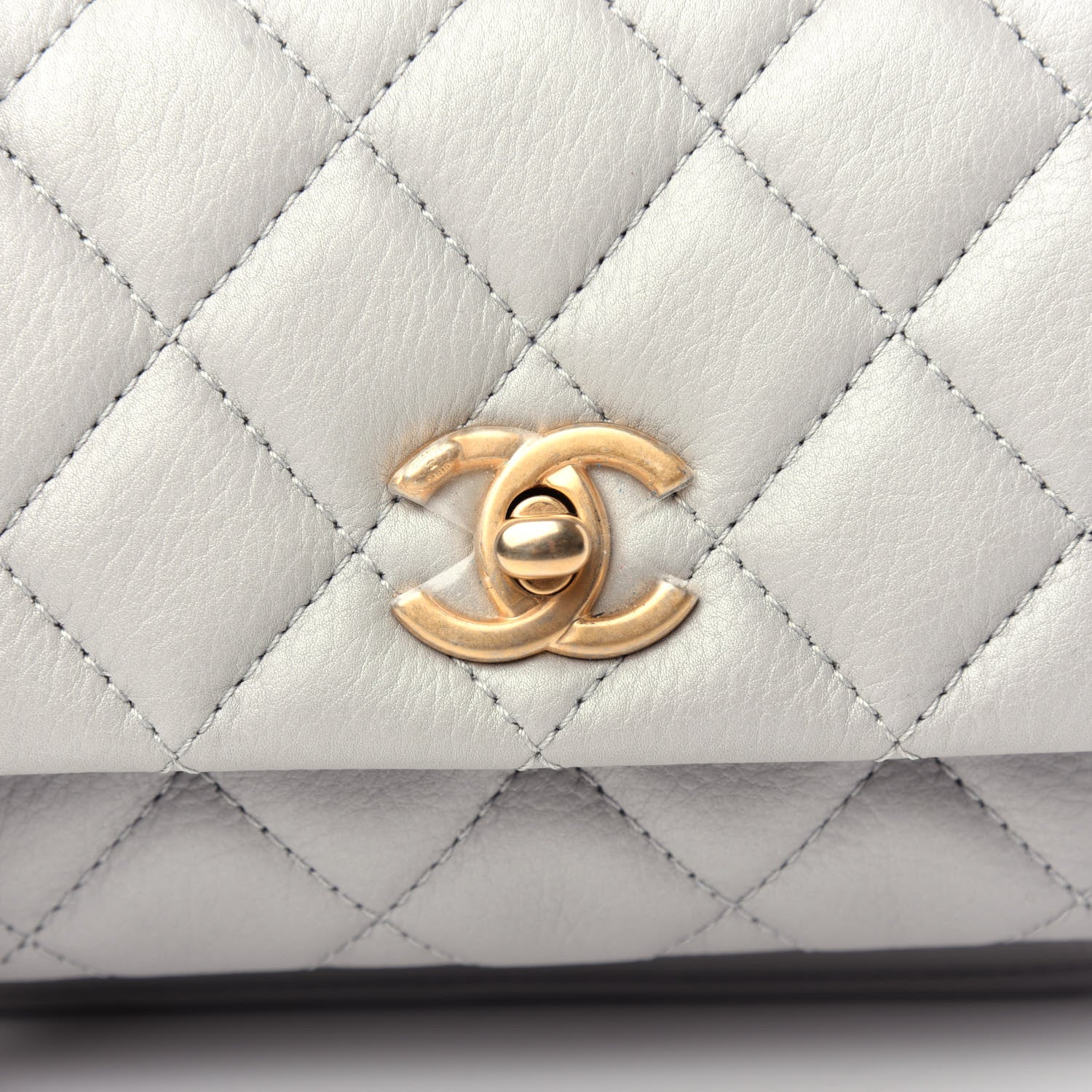 Chanel Calfskin Quilted Top Handle Flap Light Grey 10 of 12