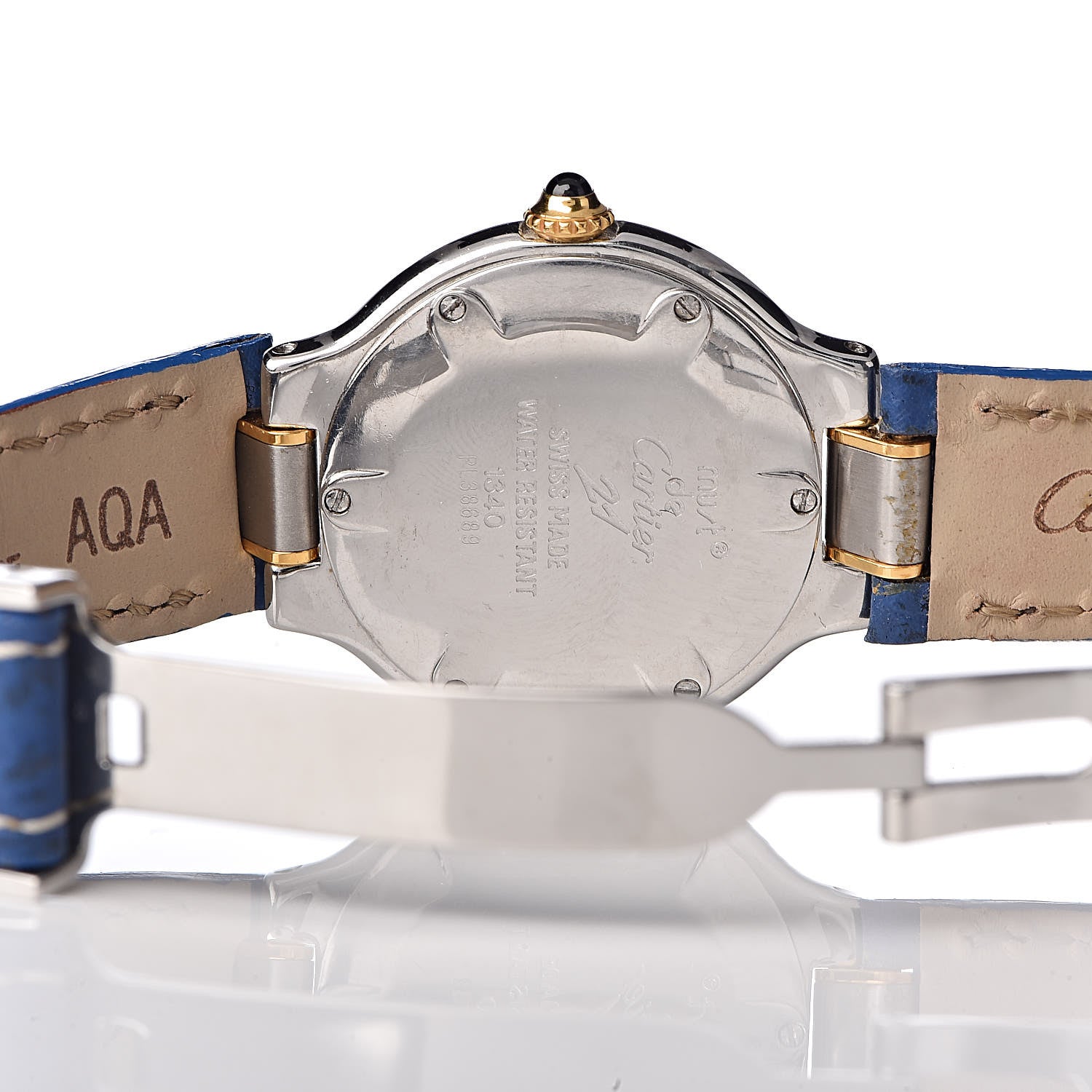Cartier Stainless Steel 18K Yellow Gold Calfskin 28mm Must De 21 Quartz Watch Blue 6 of 9