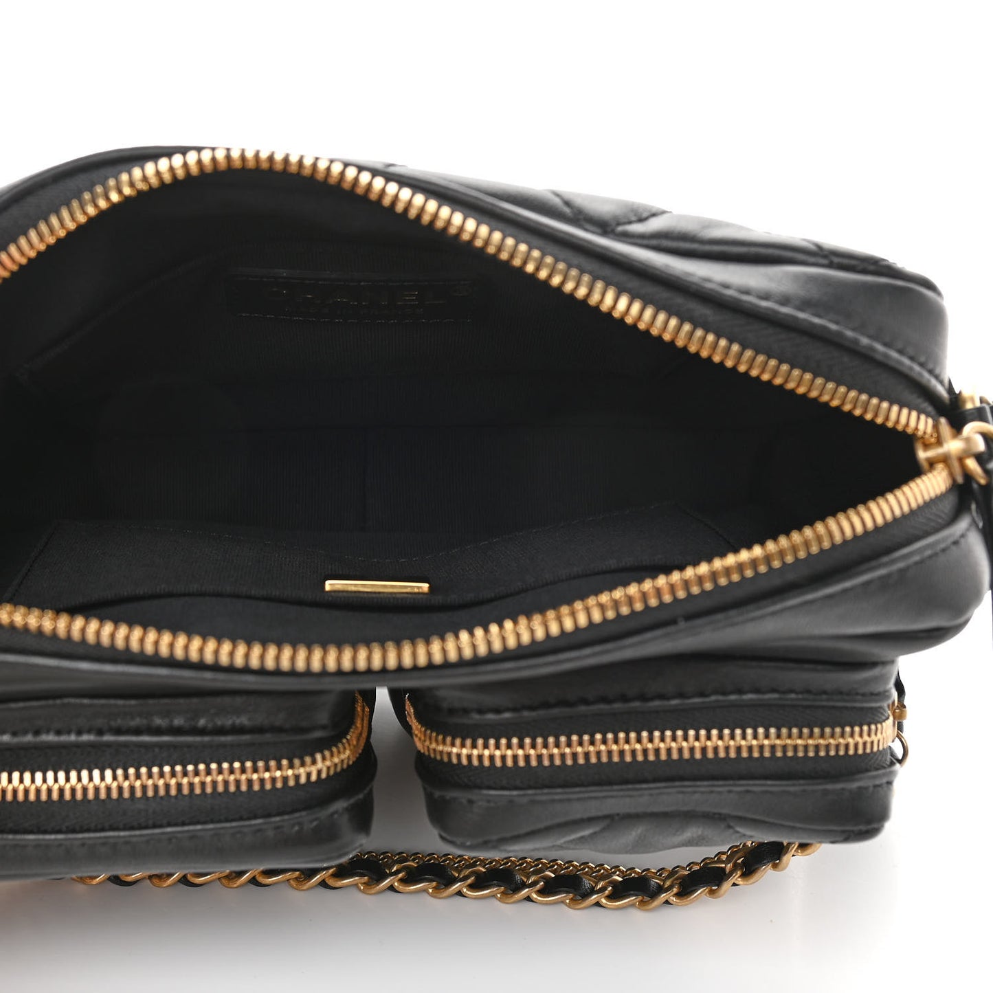 Calfskin Quilted Small Camera Case Black