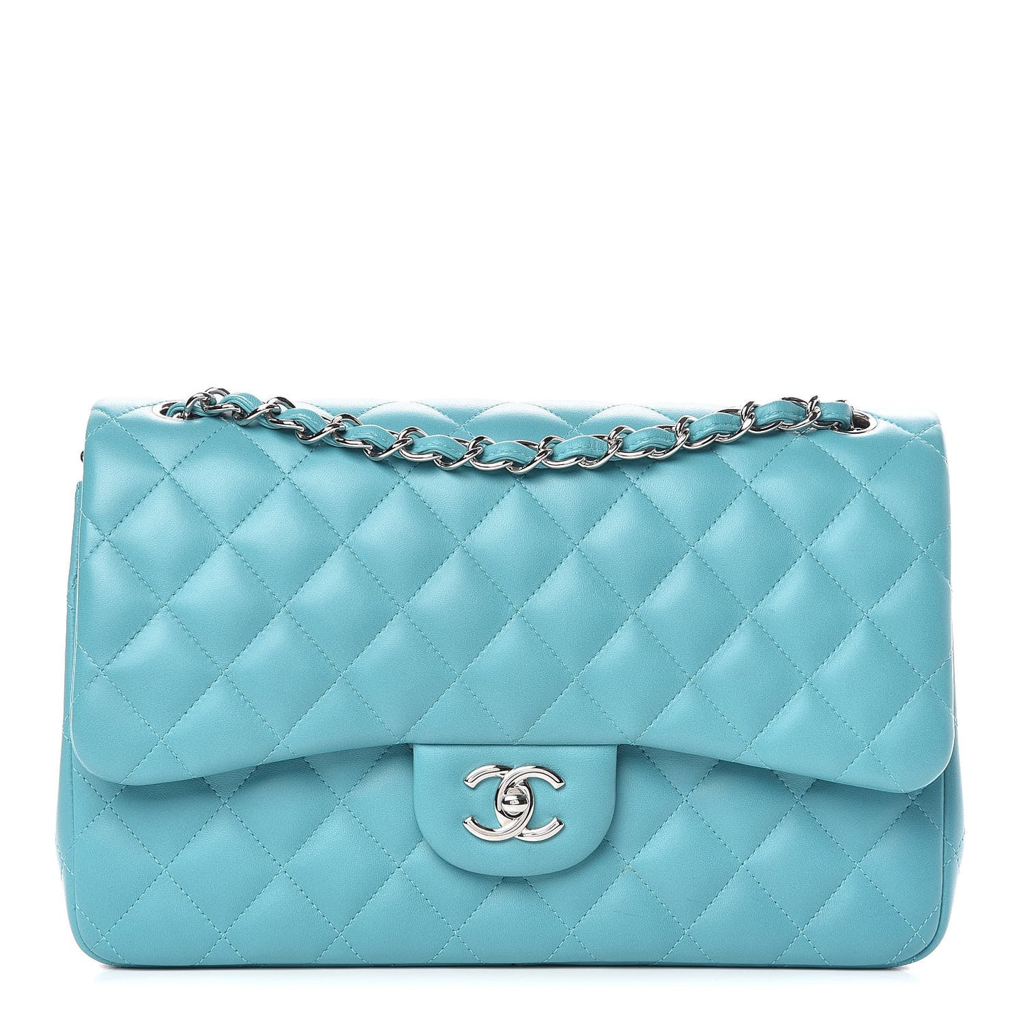 Lambskin Quilted Jumbo Double Flap Turquoise