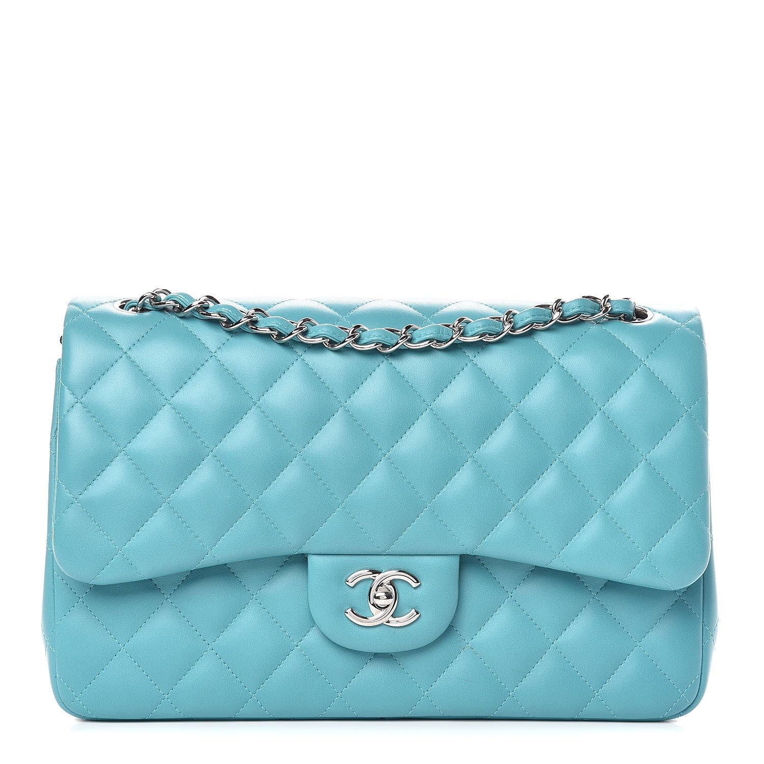Chanel Lambskin Quilted Jumbo Double Flap Turquoise 1 of 9