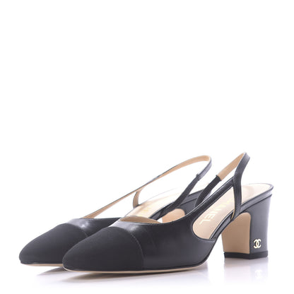 Chanel Goatskin Grosgrain Cap Toe CC Slingback Sandals 37 Black 3 of 12