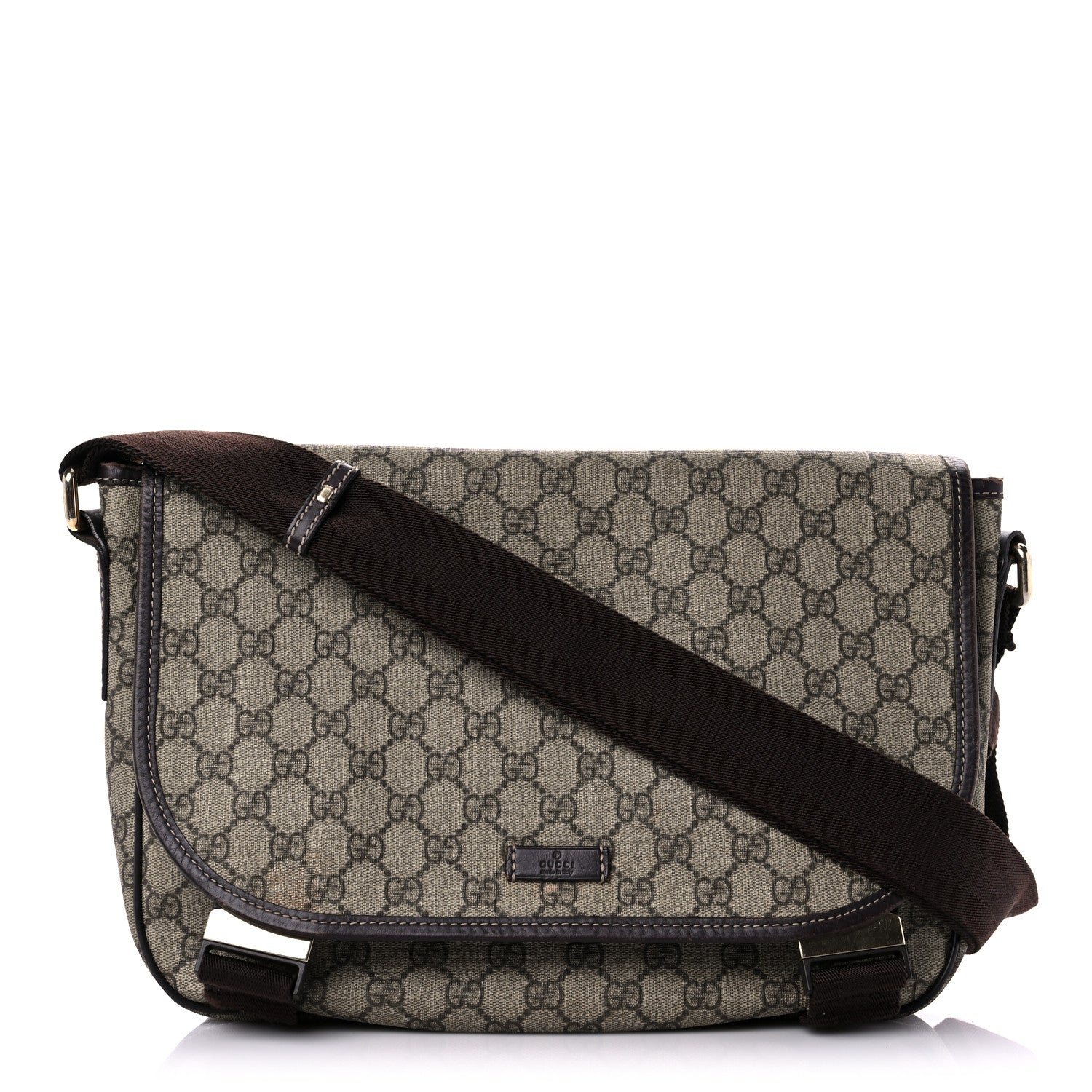 Gucci GG Plus Monogram Medium Double Buckle Flap Messenger Bag Beige Dark Brown 1 of 28
